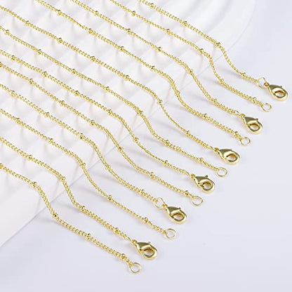 ALEXCRAFT 12PCS Gold Plated Solid Brass Chians Satellite Beaded Ball | Curb Thin Chain Necklace Bulk for Jewelry Making (20 Inch(1.5mm)) - color: Gold, size: 20 inch-1.5mm