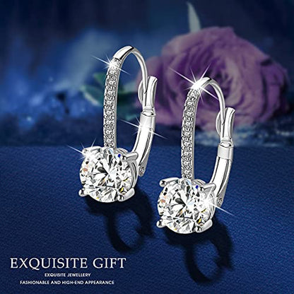 Ladies 1 Carat Diamond Pendant Earrings 18K Gold Plated Cubic Zirconia Hanging Lever Bridal Earrings Girls and Women's Fashion Jewelry - color: silver