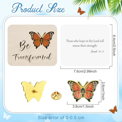 Sayglossy 30 Sets Butterfly Pins on Card Bulk Religious Bible Verse Butterfly Gifts with Be Transformed Card Christian Lapel Pin with Cards for Women Church Mothers Gifts - style: Monarch Butterfly