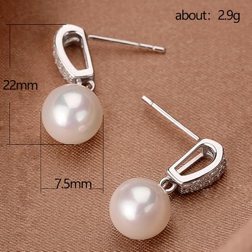 Delicate Imitation Pearl Dangle Earrings with Sparkling CZ for Women - color: Silver Color