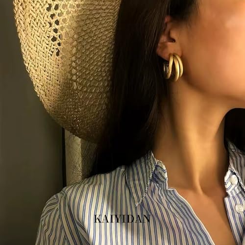 2 Pairs Gold/Silver Hoop Earrings For Women Set Trendy,14K Plated Gold Chunky Huggie Hoop Earings Pack,Oval Twisted Statement Silver Hoops,Fashion Jewelry Gift - color: 11) matte hoop