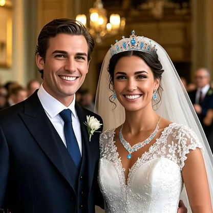 Tiaras and Crowns for Women,Tiaras Earrings Necklace, Crystal Bridal Jewelry Set - color: Lake Blue