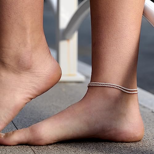Freekiss Sparkle Glitter Waterproof Ankle Bracelets for Women Trendy | Dainty Layered Anklet for Women Adjustable Womens Anklet Set Stackable Beaded Cuban Link Anklets Beach Jewelry for Women - color: ANKLET-Single clasp sparkle glitter-SL