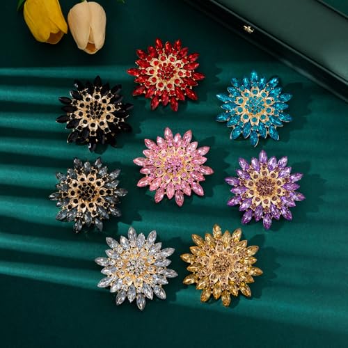 Rhinestone Flower Brooch Pin for Women Fashion Sparkling Crystal Sunflower Floral Brooch Floral Lapel Pins Fashion Wedding Jewelry Gifts - color: White