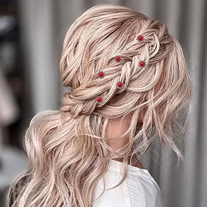 QIUTIMIY 20 Pack (Red) Pearl Crystal Hair Pins Flower Rhinestone Hair Clips for Bridal Wedding Women Hair Jewelry Accessories, with Clear Container - color: Pearl Flower-Red