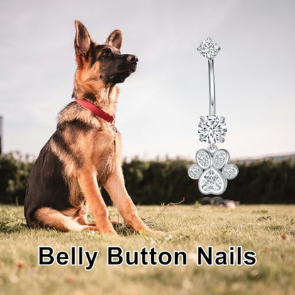 Belly Button Rings 925 Sterling Silver Belly Piercing Jewelry Hypoallergenic Navel Rings Gifts for Women - style: Pet Paw Print