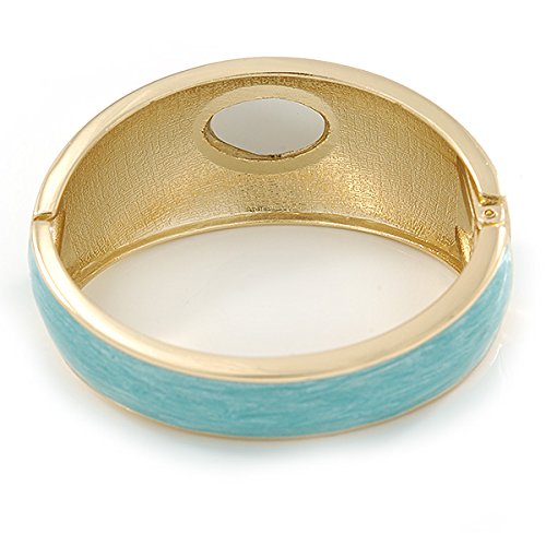 Aqua Blue Enamel Crystal Hinged Bangle Bracelet In Gold Plating - 18cm L