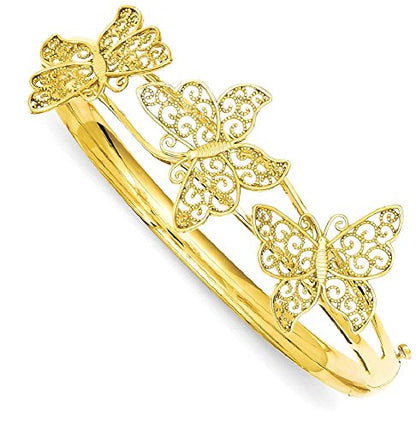 IceCarats 14K Yellow Gold Filigree Butterfly Hinged Bangle Bracelet, 7 inch | Polished, Matte, Solid