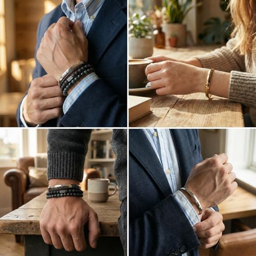 Silver Cuff Bracelet, Dainty Minimalist Unisex Bangle, Hypoallergenic, Tarnish-Resistant, Premium Eco Friendly Gift Box Included - color: Gold