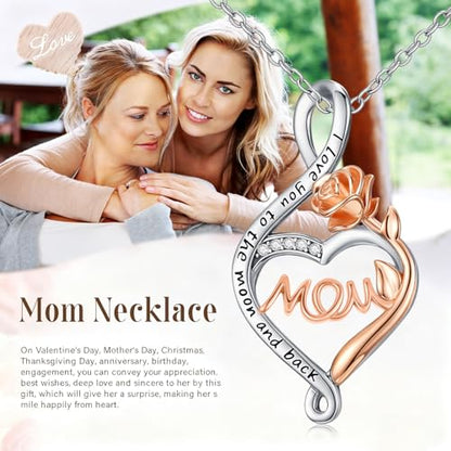 925 Sterling Silver Necklace Gifts for Women Crystal/Opal Jewelry Pendant Christmas Birthday Gift - style: Rose-Mom