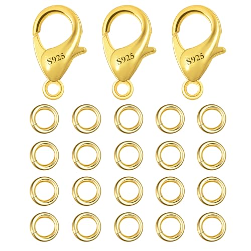 23Pcs Gold Lobster Claw Clasps 10mm with Open Jump Rings Jewelry Making Set | Small Spring Italian Clasps Lobster Claw Jump Rings Necklace Chains Connect Link Repair kit Supplies 925 Jewelry Findings - color: 23PcsA_Gold