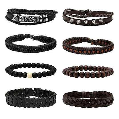 Leather Braided Bracelet Cuff Wrap Wristband for Men Women Adjustable - color: K:8pcs