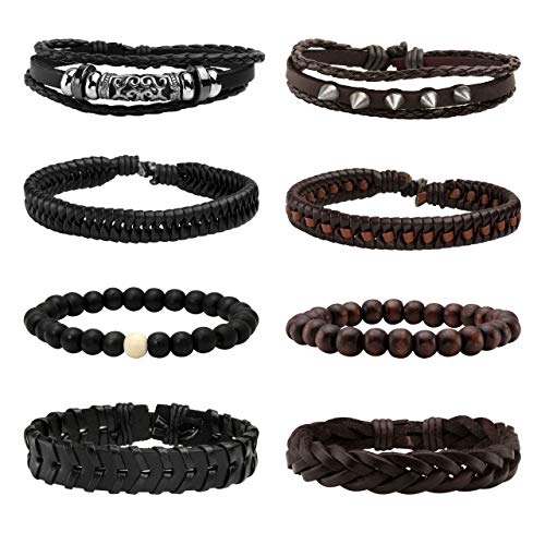 Leather Braided Bracelet Cuff Wrap Wristband for Men Women Adjustable - color: K:8pcs