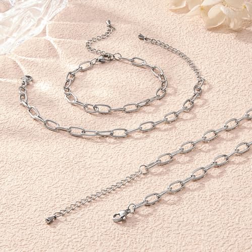 KYUNHOO 10pcs Charm Bracelet Chain Bulk Silver Paper Clip Jewelry Links | Stainless Steel Chains for Jewelry Making Paperclip Chain Bracelet for Men Women DIY Crafts Jewelry Findings - color: round paperclip silver