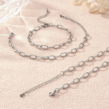 KYUNHOO 10pcs Charm Bracelet Chain Bulk Silver Paper Clip Jewelry Links | Stainless Steel Chains for Jewelry Making Paperclip Chain Bracelet for Men Women DIY Crafts Jewelry Findings - color: round paperclip silver