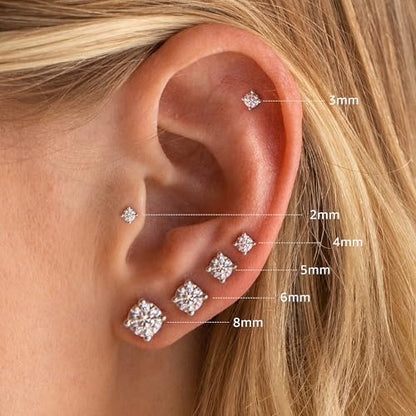 6 Pairs Hypoallergenic Flat Back Earrings for Women Girls,Stud Earring Set | Cartilage Earrings for Sensitive Ears,Cubic Zirconia Ball Pearl Earring,Screw Back Helix Conch Piercing Sets,Jewelry Gifts - color: CZ-Sliver-Plated