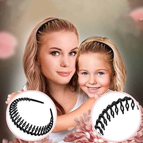 ULTIMUTE 8 PCS Fashion Effortless Plastic Headbands with Teeth Comb Black Skinny Headbands No Slip Hair Accessories Bands for Women Men Teen Girls, Bright Black - color: Bright Black
