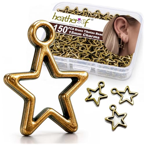 Heather's cf Star Charms for Jewelry Making Silver Tibetan Star Moon Snowflake Pendants Non Tarnish Metal Earring Charm for Bracelets Necklaces Earrings DIY Jewelry Making Supplies - color: Brass Star - 150Pc