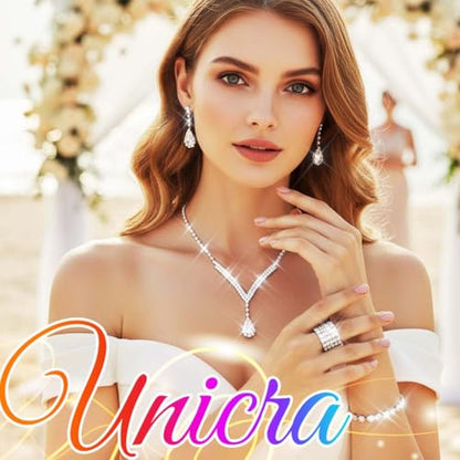 Bridal Wedding Jewelry Set Silver Rhinestone Necklace Earrings Sets Formal Costume Jewelry for Women and Brides - color: A-Silver