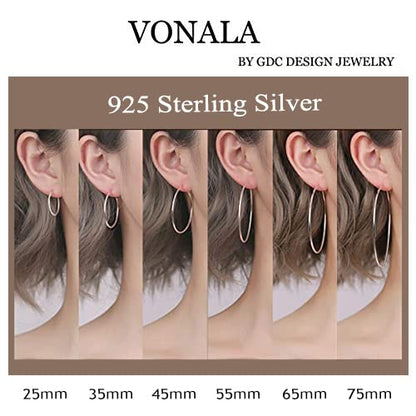 VONALA 925 Sterling Silver Circle Endless Hoop Earrings - Jewellery for Women - size: 45mm