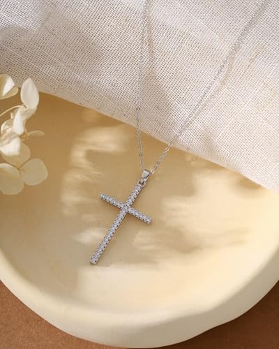 Cross Necklace for Women, 14K Gold Plated Cubic Zirconia Cross Pendant Necklace, Trendy Christian Jewelry Gifts for Baptism First Communion Christmas - color: Style H - Silver
