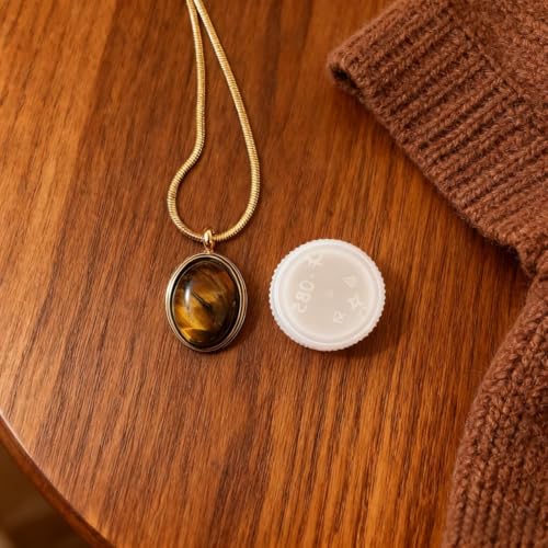 Sonateomber Gold Stone Pendant Necklace for Women, Chunky Statement Dainty Heart Oval Natural Gemstone Dangle Necklaces Wedding Prom Accessories Fashion Jewelry Gift - color: Brown Tiger Eye