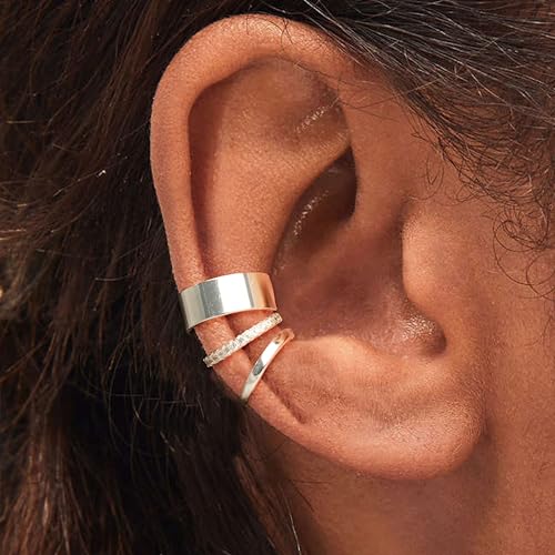 Gold Ear Cuffs Earrings for Women Non Piercing Clip on Cartilage Earrings | Trendy Gold Ear Cuff,Cartilage Clip on Earrings,Thin Huggie Hoop CZ Earring Set ,Fashion Jewelry,Non Tarnish,Gift - style: 3pc chunky cz-sl