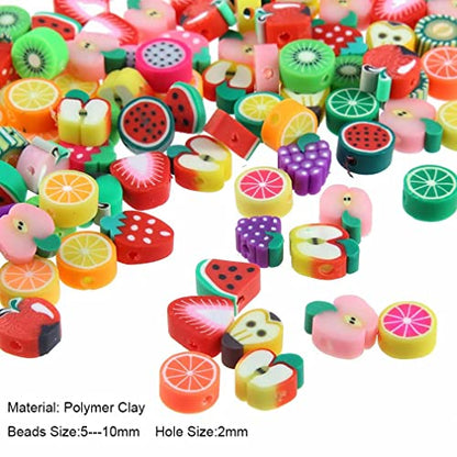 100pcs Mixed Fruit Polymer Clay Spacer Beads for Women Jewelry Making DIY Bracelet Necklace Hair Clip Accessories (Fruit) - color: Fruit