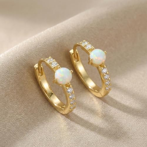 14K Gold Earrings for Women Opal Huggie Hoop Earrings Dainty Hypoallergenic 20mm Earrings Jewelry Gift