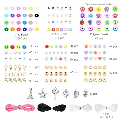 Dowsabel Clay Beads 7500 Pcs Friendship Bracelet Making Kit,2 Boxes 24 Colors Polymer Heishi Beads with Letter Beads for Jewelry Making, DIY Arts and Crafts Gifts Toys for Girls Age 4+ - style: Cute Charm