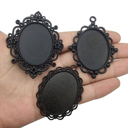 10pcs 30x40mm Black Oval Blank Bezel Pendant Trays Base Cabochon Settings Trays Pendant Blanks (M117) - color: M117