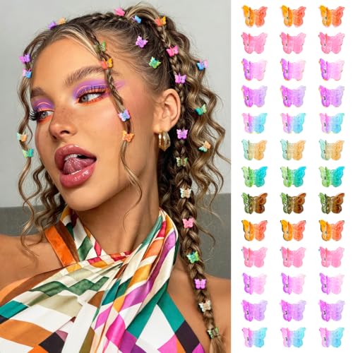 Mini Butterfly Hair Clips, Y2K 90s 50pcs Tiny Cute Festiva Hair Accessories, Small Claw Barrette jewelry for Women Girls (Two Tone) - color: Two Tone