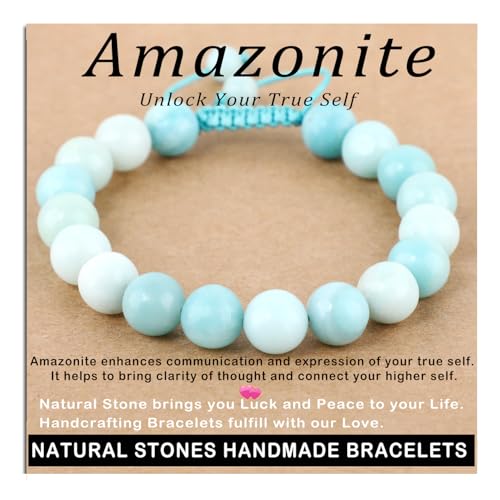 AD Beads Handcrafted Beaded Macrame Bracelet Stylish Customizable Jewelry for Men and Women Protection Healing Gemstone for Balance Wellness Positive - color: Amazonite, size: 10mm