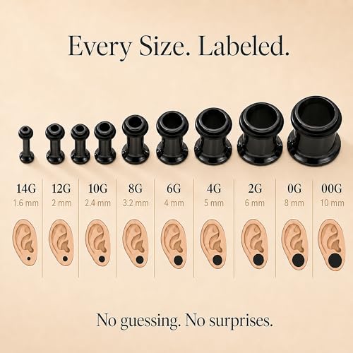 BodyJ4You 36PC Ear Stretching Kit - Complete Beginner Set 14G-00G | Gauges for Ears Stainless Steel Tapers Single Flare Plugs Tunnels - Dead Stretching Lobe Men Women Expander - color: Black, Single Flare
