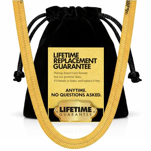 LIFETIME JEWELRY 5mm Flexible Gold Herringbone Necklace for Women & Men - 24k Real Gold Plated Chain - with Lifetime Replacement - color: Gold, size: 16 inches