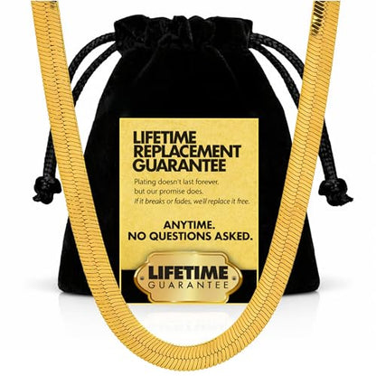 LIFETIME JEWELRY 5mm Flexible Gold Herringbone Necklace for Women & Men - 24k Real Gold Plated Chain - with Lifetime Replacement - color: Gold, size: 16 inches