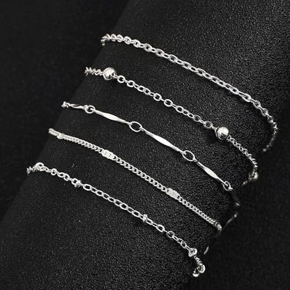 Fesciory 14K Gold Plated Ankle Bracelets Sets For Women, Adjustable Layered Infinite Anklet, Summer Beach Butterfly Star Foot Chain Jewelry Gifts - style: Thin(Silver)