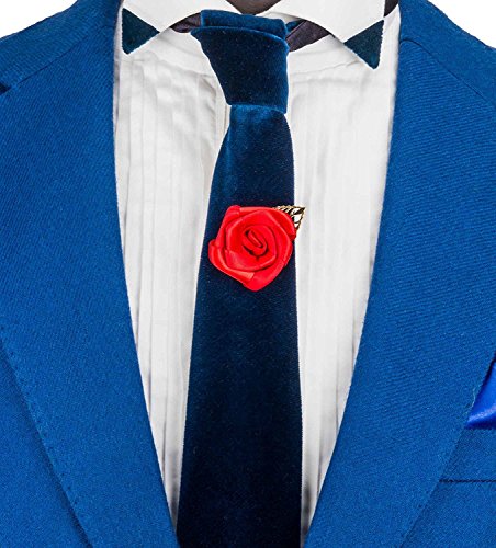 Gentleman's Essentials Premium Handmade Flower Lapel Pin Boutonniere - color: Baby Blue [Rose Gold Leaf]
