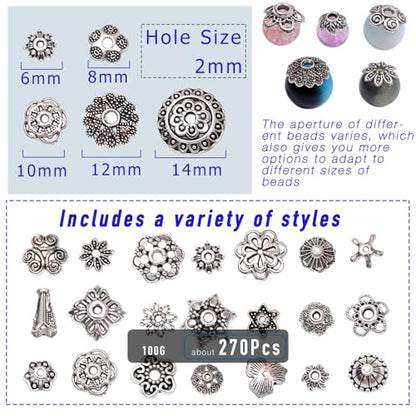 stino 270PCs Metal Bead Caps for Jewelry Making, Silver Bracelet Earrings Necklace Findings & Supplies 512 (Bead Cap （270Pcs）) - color: Bead Cap （270Pcs）