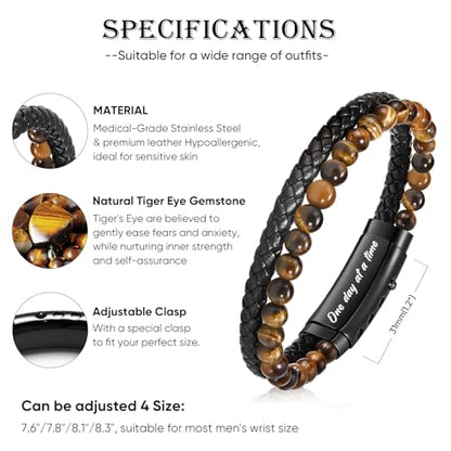 VNOX Men's Inspirational Mantra Engarved Handmade Braided Leather Adjustable Cuff Bangle Bracelet Encouragement Motivational Gift for Men - style: Black-Tiger eye