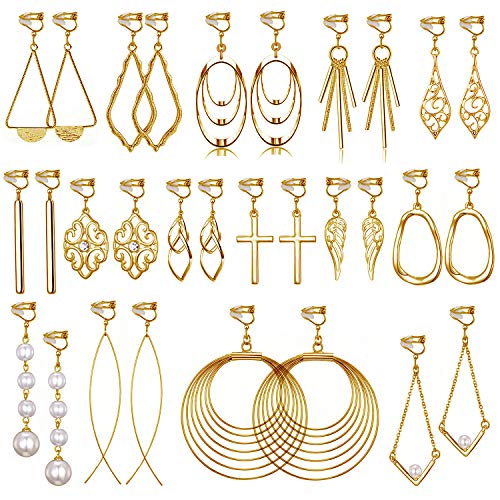 15 Pairs Gold Clip on Earrings for Women Fashion,Lightweight Fake Earrings Set - style: Style A