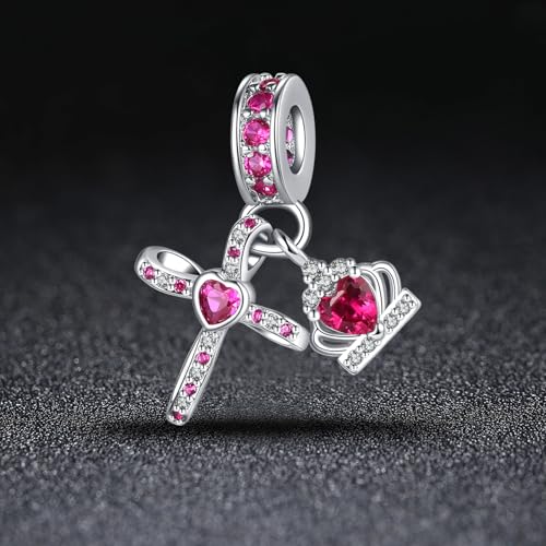 Silver Cross Birthstones Charm Fit for Pandora Charms Bracelet Crown Dangle Charms Beads Birthday Jewelry Gifts for Women - style: July