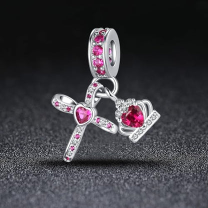 Silver Cross Birthstones Charm Fit for Pandora Charms Bracelet Crown Dangle Charms Beads Birthday Jewelry Gifts for Women - style: July