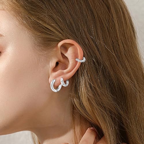 Wgoud Small Gold Hoop Earrings Set for Women, 6 Pairs 14K Gold Plated Hypoallergenic Lightweight Huggie Hoops Earrings, Trendy Cartilage Cubic Zirconia Earrings for Women Gifts. - color: A-Silver