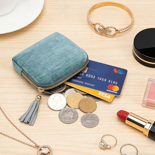 Women's Coin Purses Velvet Mini Travel Jewelry Case Bag with Tassel - color: A-Mint Green
