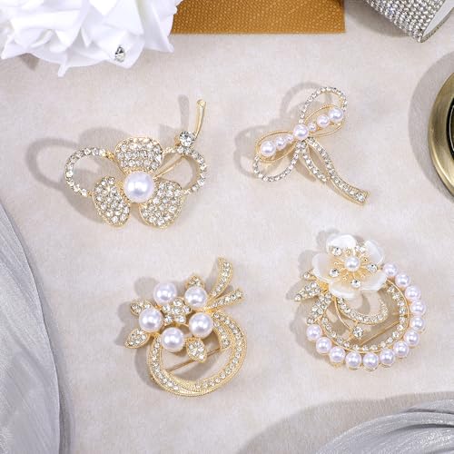 4pcs Brooches and Pins for Women, Flower Brooch, Crystal Pearl Brooch, for Women Fashion Accessories - style: pearl