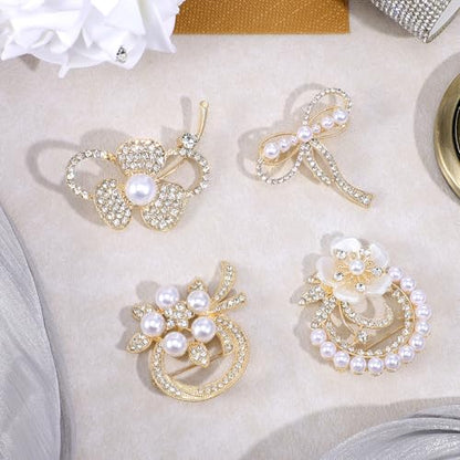 4pcs Brooches and Pins for Women, Flower Brooch, Crystal Pearl Brooch, for Women Fashion Accessories - style: pearl