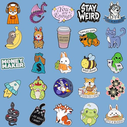 SINCCO 20/40/50 PCS Cute Enamel Pins Bulk, Funny Backpack Pins Aesthetic Lapel Badge Pins Set Assorted Enamel Brooch Pins for Backpacks, Hats, Bags, Landyards