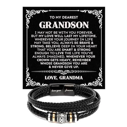 To Our Grandson Bracelet from Grandpa and Grandma - Love You Forever Engraved Leather Wristband with Inspirational Message Card - Sentimental Birthday Graduation Gift for Men, Teen - color: Version-03