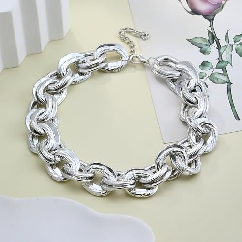 CSIYANJRY99 Chunky Gold Necklaces for Women,Multilayer Punk 80s Hip Hop Necklace,Layered Cuban Link Chain Statement Necklace 90s Freaknik Outfit Accessories for Women - color: Silver Chunky